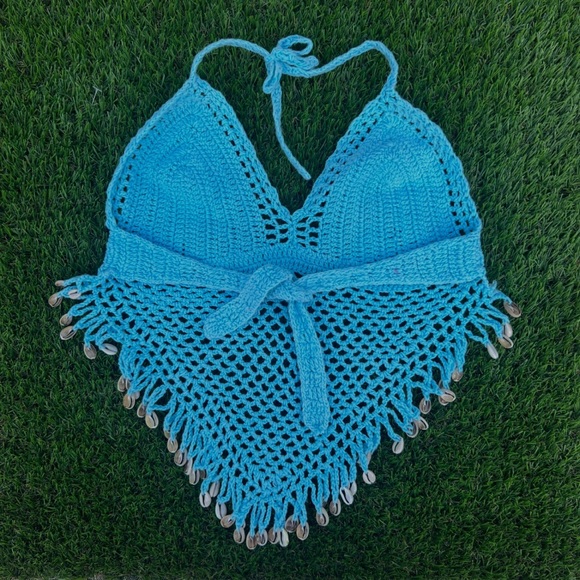 Blue Crochet Halter Tank Top - Picture 2 of 9